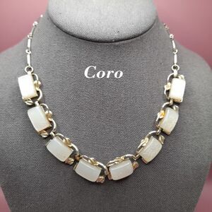 Vintage Coro Moonglow Lucite Choker Necklace Silver Tone 1950s Signed